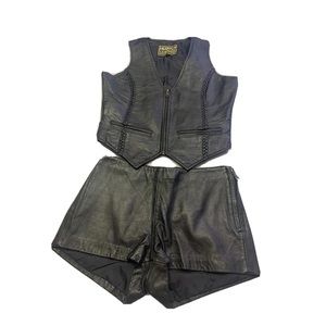 GENUINE LEATHER shorts & vest-Black-Sz S Vest & Sz 2 shorts slight discoloring